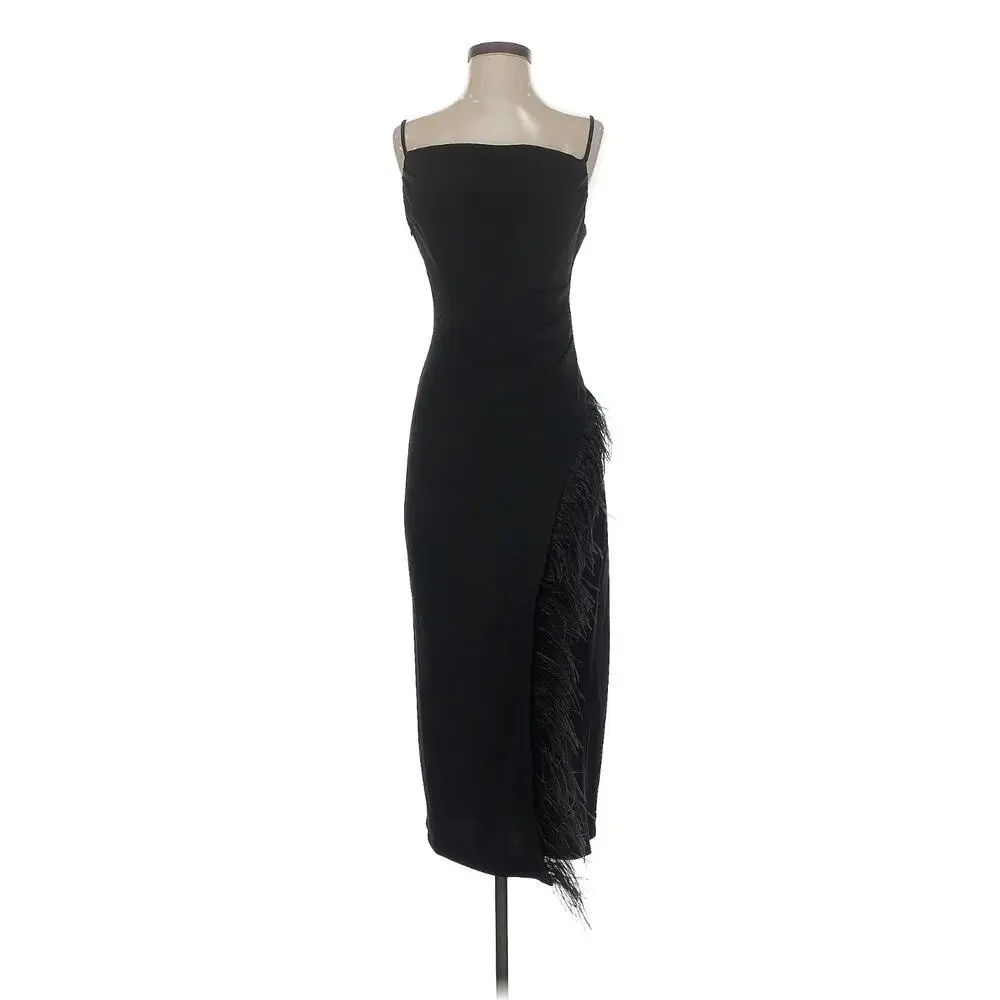 Derek Lam 10 Crosby Nellie Black Cowl Neck Feather Trim Midi Dress Size 2 NWT - Picture 12 of 12